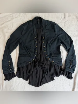 Free People Romantic Ruffles Jacket in Black Combo Size Small thumbnail 2