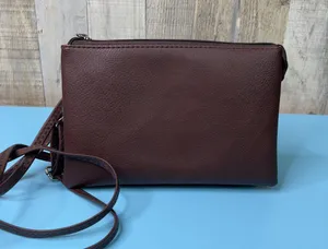 Brown Crossbody w/3 Sections w/Wristlet Handle & 23” Strap 8-1/2”x6”x3”Crossbody thumbnail 1