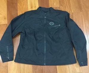 Harley Davidson Womens Black‎ Motorcycle Jacket Full Zip Logo Embroidered Size M thumbnail 1
