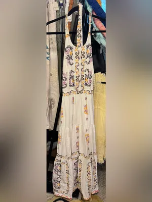 Anthropologie Medallion Halter Maxi Dress - ivory multi combo - 8 - $298 MSRP thumbnail 7