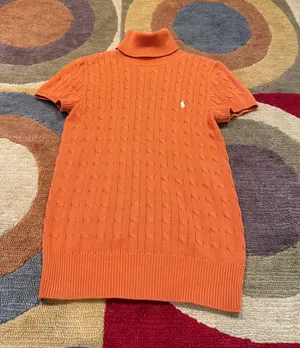 Ralph Lauren Sport Cable Knit Turtleneck Short Sleeve Sweater Orange Size Large thumbnail 1