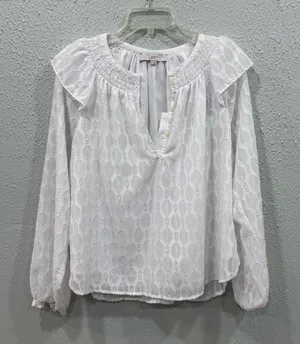 LOFT White Size M Ruffle Sleeve Textured Fairy Blouse thumbnail 1