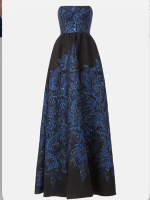 Dress the Population Strapless Black Gown with Navy Blue Embroidery thumbnail 5
