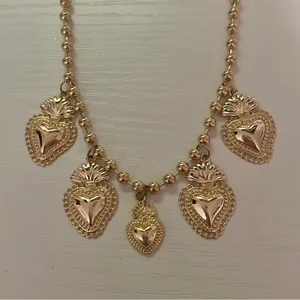 Gold Heart Multi Charm Pendant Beaded Necklace thumbnail 2