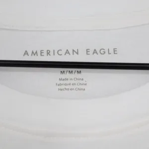 American Eagle White Graphic T-Shirt Navy AE Logo Pink Eagle Stitching Mens M thumbnail 3