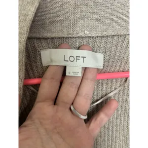 Loft Wool Blend Beige Open Front Knit Cardigan S Minimal Cozy Office Neutral thumbnail 3