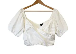J. Crew White Puff Sleeve Organic Cotton Cropped Top Women’s XL‎ thumbnail 1