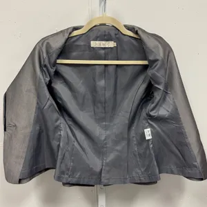 By Blu Grey Tailored Blazer Velvet Trim Pleated Peplum Jacket 26-0030 Size 34 XS thumbnail 3