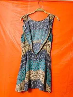 Free People Sleeveless Patchwork Floral Sundress in Navy, Teal & Tan thumbnail 11