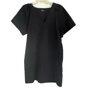 Madewell Dress Black V-Neck Puff Sleeve Mini Shirt dress size medium thumbnail 3