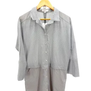 VETTA Capsule Convertible Shirt Dress Blue White Stripe Minimalist M Office NEW thumbnail 5