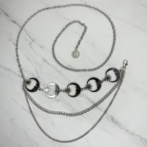 Draped Moon Star Silver Tone Chain Link Belt One Size (OS) ✨ thumbnail 2