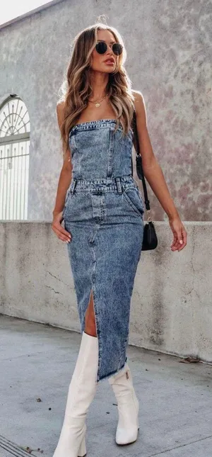 Lane201 Denim Tube Midi Dress thumbnail 4
