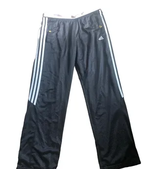 Originals Black Mesh Lined Track Pants Sz. M 3 Stripes Black Snap Pockets thumbnail 1