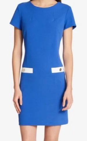 Tommy Hilfiger Faux Pocket Blue Sheath Dress Short Sleeve Size 12 Women's NWT thumbnail 1