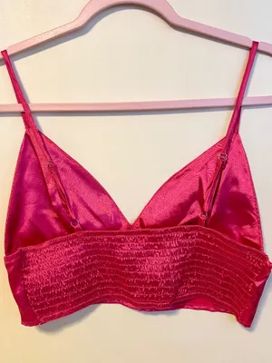SHEIN Silky Satin Deep V Neck Bralette Crop Cami Tank Top Hot Pink Womens Size M thumbnail 2