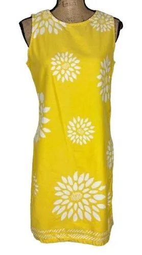 Vintage A.M.I. Cotton Shift Dress Yellow‎ Sunflower Floral Summer Size Medium thumbnail 1