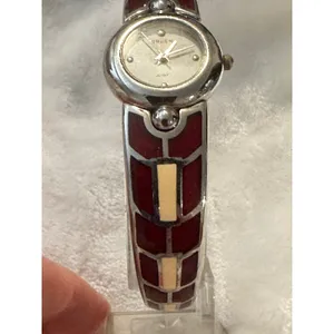 Gruen‎ Quartz Bangle Watch Red and Silver Tone Stylish Womens Jewelry thumbnail 5