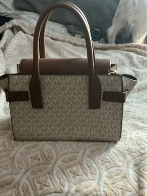 Michael Kors MK Logo Satchel • Brown & Tan • Structured Handbag thumbnail 4
