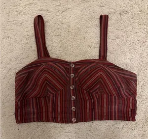 American Eagle Boho Crop Top Womens Medium M Stripe‎ Red Smocked Back Feminine thumbnail 1