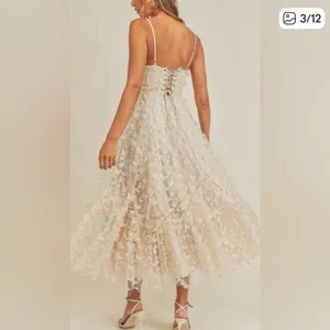 Thirty Thirty Elegant Cream Maxi Dress with Floral Accents thumbnail 2