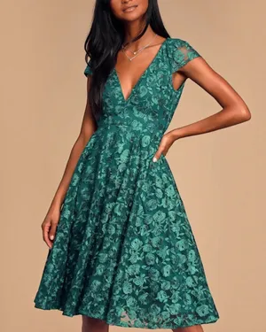 Lulus Green Lace Cutout Back Skater Cocktail Party Mini Dress Women Size S thumbnail 1