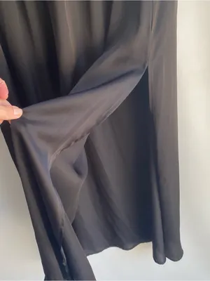 Lily White black silky satin long maxi skirt high side slits summer chic Large thumbnail 2