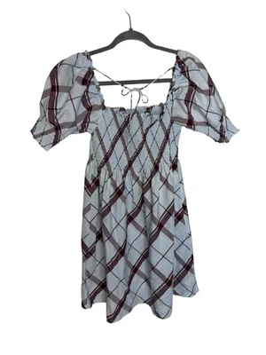 🩵 Hill House Home Ellie Nap Dress Blue Plaid Puff Sleeve Size Small 🩵 thumbnail 5
