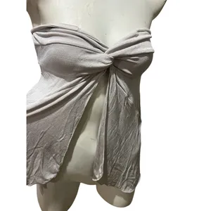 Free People Intimately Strapless Twist Front Tunic Top Womens M Gray Sheer thumbnail 4