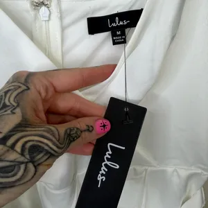 NEW Lulus Joice White Satin Tie Waist Wedding Bridal Shower Midi Dress Medium thumbnail 10