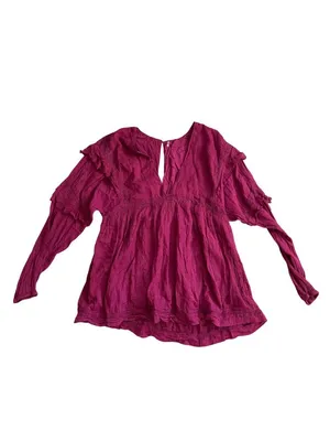 FREE PEOPLE Fuchsia Lace Trim Long Sleeve Romper Size Small thumbnail 8