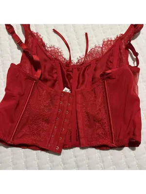 Victoria’s Secret Dream Angels Red Corset Bustier Long Line Bra Lace Sz M - DD thumbnail 6