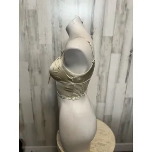 Forever 21 Satin Bustier Crop Top Womens S Champagne Gold Tie Front Cami thumbnail 2