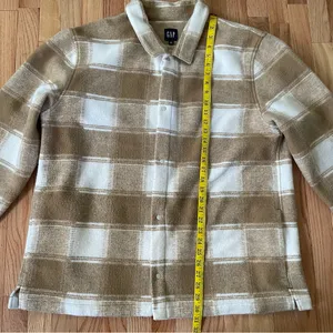 Gap Plaid Fleece Jacket Womens XL Tan Minimalist Fall Granola Western Neutral thumbnail 4