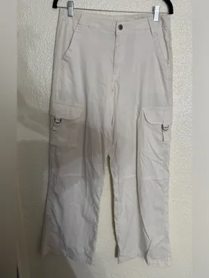 American Eagle Outfitters cream Wide-Leg stretch Cargo Pants size 4 thumbnail 2