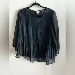 Nanette Lepore Black Metallic Pleated Sheer Blouse Women’s Large L thumbnail 2