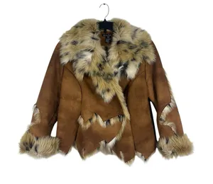 Loft Y2K Mechant Vegan Fur Suede Coat Brown Short Length Mob Wife Penny Lane M thumbnail 1