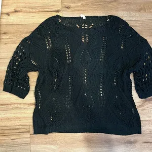 Open-Knit Scoop Neck Sweater in Black thumbnail 1