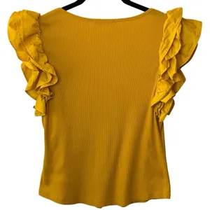 Ulla Johnson‎ Koa Ribbed Knit Top Golden Yellow Ruffle Sleeve Feminine Dainty L thumbnail 6