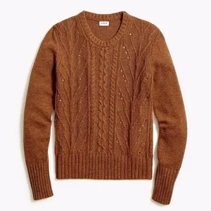 NWT J.Crew Pointelle cable-front  sweater Wool Blend Small Brown thumbnail 6