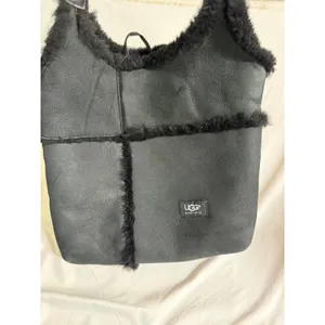 UGG Australia Black Suede Shearling Crossbody Bag Leather Strap Hobo thumbnail 5