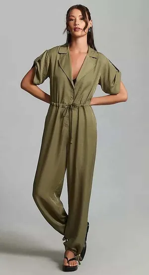 Anthropologie Tiny Heidi Green Utility Jumpsuit Short Sleeve Drawstring NWT S thumbnail 1