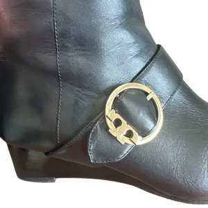 Tory Burch Moto Wrap Wedge Riding Boots Black Leather Gold Logo Size 8 thumbnail 10