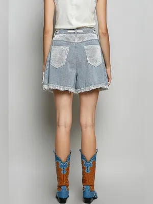 POL Light Blue Denim Jean Shorts with White Trim Lg thumbnail 4
