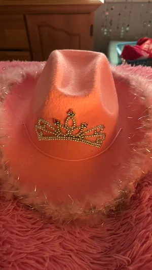 Handmade Fluffy Pink Crown Cowboy Hat thumbnail 2