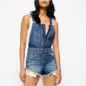 Free People Sunkissed Denim Short Overalls Zip‎ Front Jean Shortalls NEW Size 25 thumbnail 9