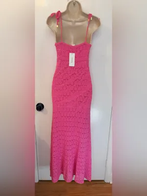 Taelynn Duchessa Pink Knit Maxi Dress Medium Lace Crochet Adjustable Straps NWT thumbnail 12