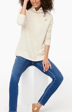 J. Crew Factory Women's Size Small Wide Button-Collar Tunic Sweatshirt Oatmeal thumbnail 1