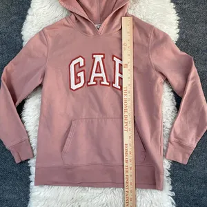 Gap Pink White Embroidered Hoodie Long Sleeve Pullover Kangaroo Pocket thumbnail 7