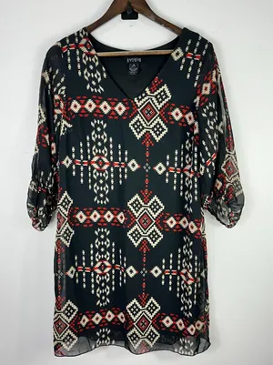 Enfocus Studio Southwestern‎ Shift Dress 8 Blue Tribal Indie Festival Western thumbnail 1
